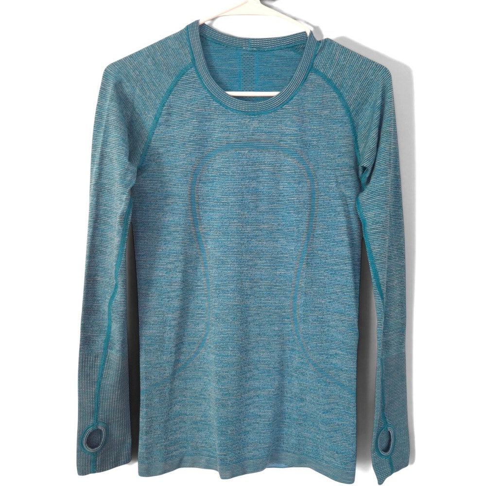 Lululemon Swiftly Tech Long Sleeve Women 6 Blue Space Dye Thumbholes Running